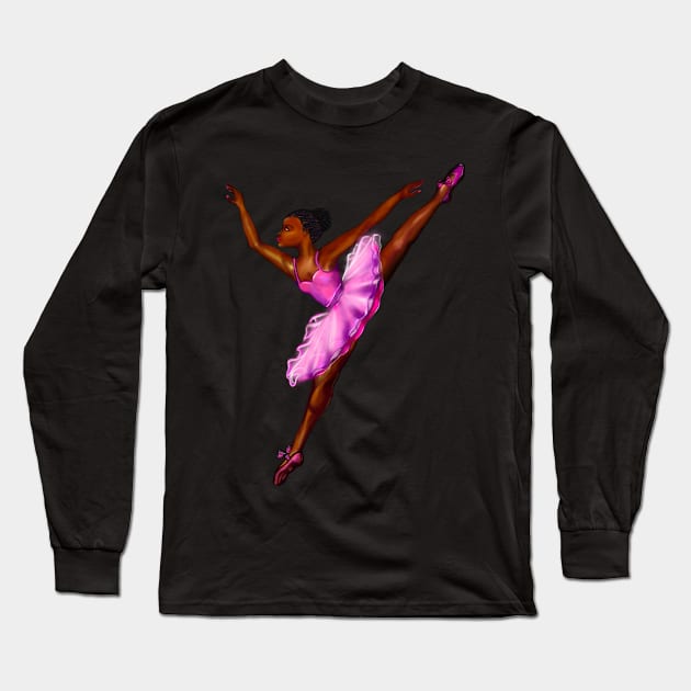 Black ballerina with corn rows ! beautiful  black girl with Afro hair and dark brown skin wearing a pink tutu.Hair love ! Long Sleeve T-Shirt by Artonmytee